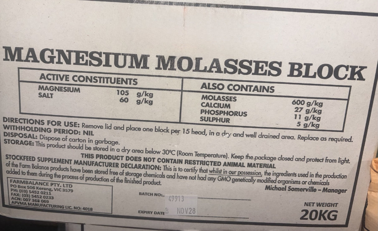 Farmbalance Magnesium & Molasses Block 20kg **
