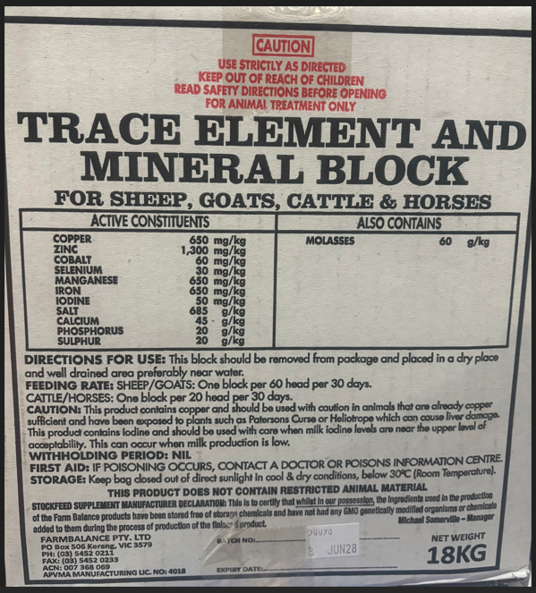 Farmbalance Trace Element & Mineral Block 18kg ** Blue Box