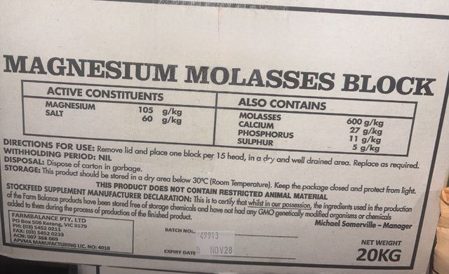 Farmbalance Magnesium & Molasses Block 20kg **