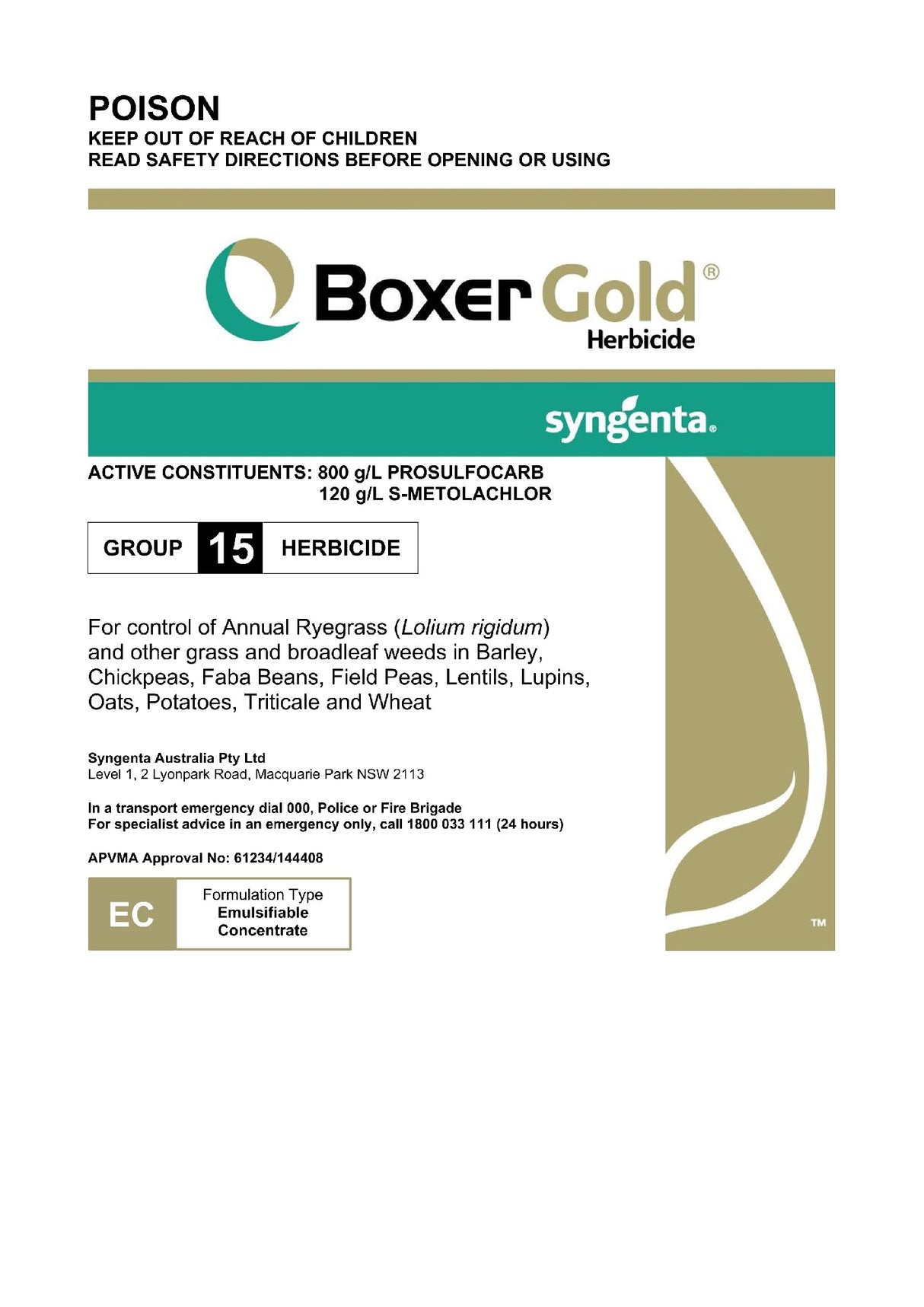 Boxer Gold Syngenta [vol:1000 Ltr]