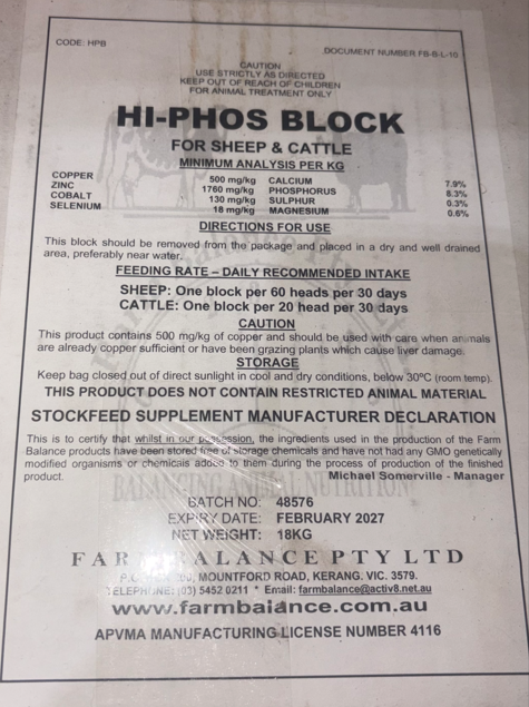Farmbalance Hi-phos Block 18kg **